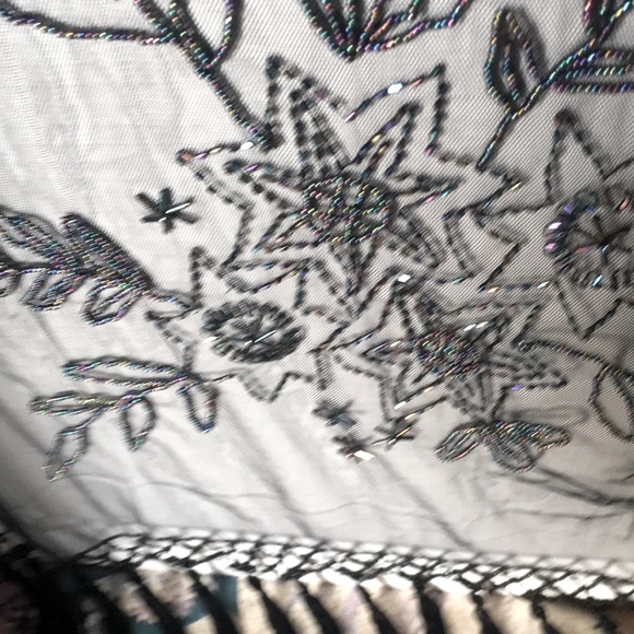 Sheer Beaded Fringed Shawl - Picture 2 of 8